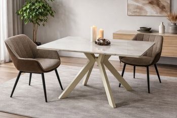 Стіл обідній MARGIT 130см кераміка бежевий глянець PREMIUM - 1
